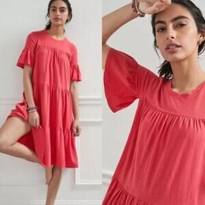 ANTHROPOLOGIE Sundry Roseanne Tiered Midi Dress Hibiscus Pink Sz XS NWT $198 VV1